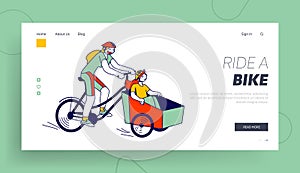 Healthy Lifestyle, Eco Transportation, Family Spare Time Landing Page Template. Woman with Child Characters Riding Bike