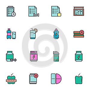 Healthy lifestyle filled outline icons set