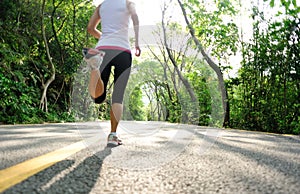Healthy lifestyle fitness sports woman running leg