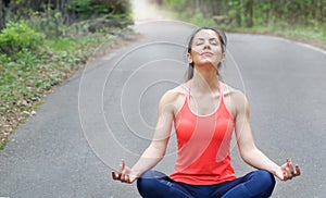 Healthy lifestyle fitness sporty woman have a meditation in the