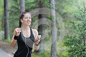 Healthy lifestyle fitness sporty woman with headphone running in