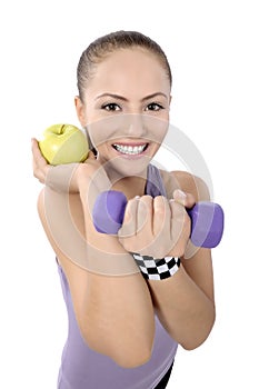 Healthy lifestyle - fitness woman eating apple