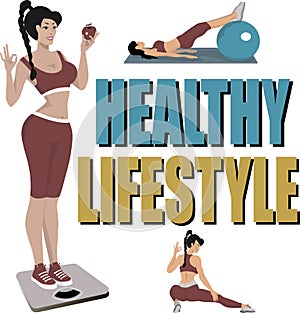 Healthy lifestyle. The girl goes in for sports and eats healthy food. She is energetic and happy.