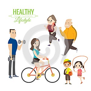 Healthy lifestyle happy family exercising