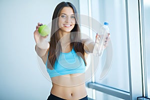 Healthy Lifestyle. Happy Woman With Glass Of Water. Drinks. Heal