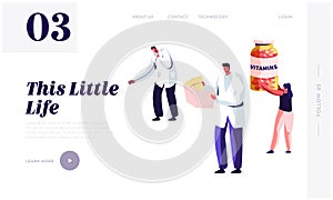 Healthy Lifestyle, Health Care Website Landing Page Template. Doctor Holding Stethoscope and Nurse Watching on Cardiogram