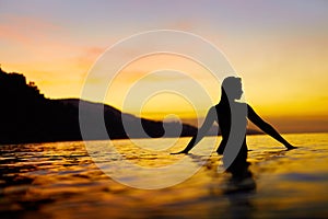 Healthy Lifestyle, Health. Woman Enjoying Sea Sunset. Summer Vac