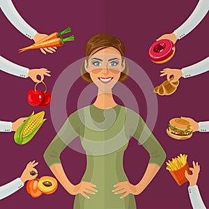 Healthy lifestyle, a healthy diet and daily routine. Diet. Choice of girls: being fat or slim. Healthy lifestyle and bad habits.