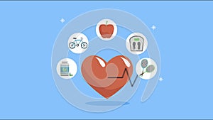 healthy lifestyle icons around of heart