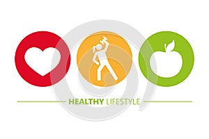 Healthy lifestyle icons heart sport and apple