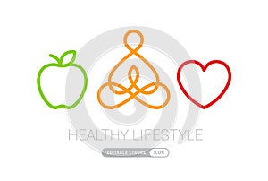 Healthy lifestyle icons heart yoga and apple vector illustration EPS10