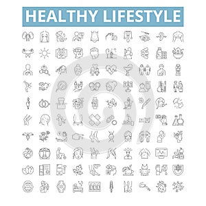 Healthy lifestyle icons, line symbols, web signs, vector set, isolated illustration