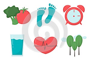 Healthy lifestyle icons set.
