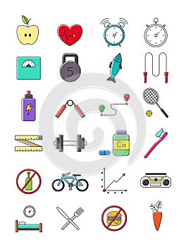 Healthy lifestyle icons set