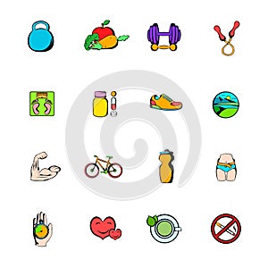 Healthy lifestyle icons set cartoon