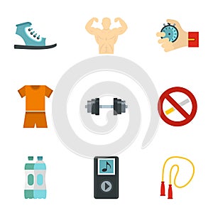 Healthy lifestyle icons set, flat style