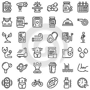 Healthy lifestyle icons set, outline style