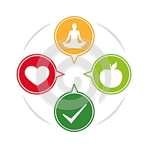 Healthy lifestyle icons sleep apple yoga heart sport