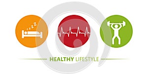Healthy lifestyle icons sleep yoga sport pictogram