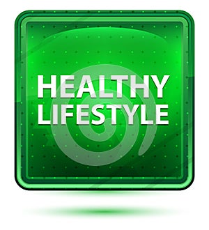 Healthy Lifestyle Neon Light Green Square Button