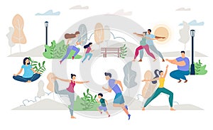 Healthy Lifestyle People Vector Scene Flat Set