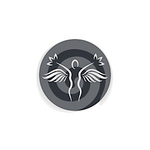 healthy lifestyle people with wings vector icon logo illustration