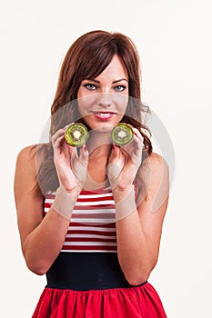 Healthy lifestyle - portrait of young beautiful woman with two h