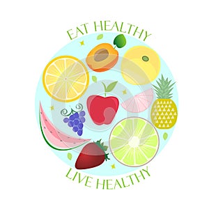 Healthy lifestyle poster. Eat live Healthy.