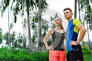 Healthy Lifestyle. Runner Couple Preparing To Jog. Fitness And S