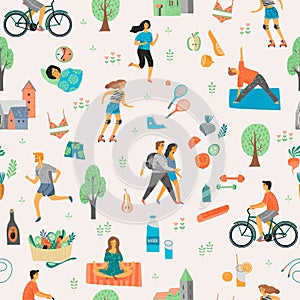 Healthy lifestyle. Seamless pattern.