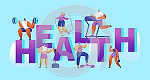 Healthy Lifestyle Sport Banner. Cardio Gym Training Characters Workout Concept for Poster Print. Man and Woman