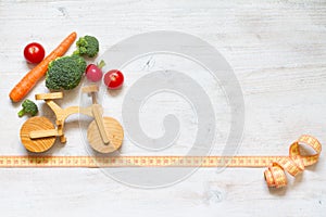 Healthy lifestyle vegetarian food on the bike abstract diet and sport concept