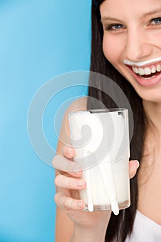 Healthy lifestyle - woman drink milk breakfast