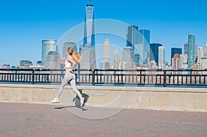 Healthy lifestyle. Woman is running in New York City