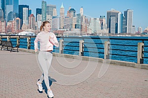 Healthy lifestyle. Woman is running in New York City