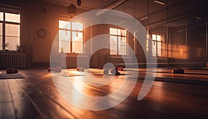 Healthy lifestyles inside Yoga on hardwood floor generated by AI