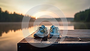 Healthy lifestyles jogging through autumn forest landscape generated by AI