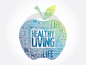 Healthy Living apple word cloud, health concept