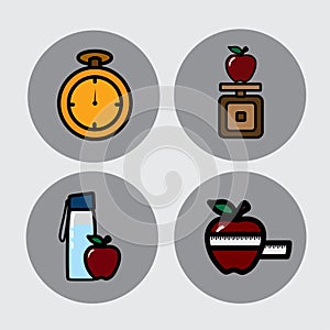 healthy living icon element, there are apples and other healthy supplements.