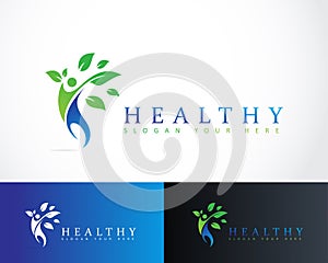 healthy logo creative people tree design concept business herbal medical