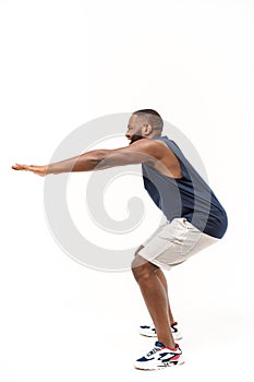 Healthy Looking Happy Young African American Male Ready Workout Isolated on White Background
