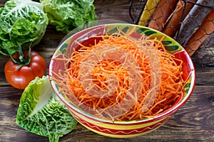 Healthy low calories food, ingredient for salads fresh grated ca