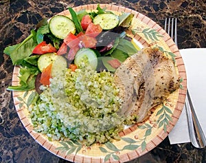 Tilapia, Cauliflower Rice and Side Salad - Low Carb Dinner photo
