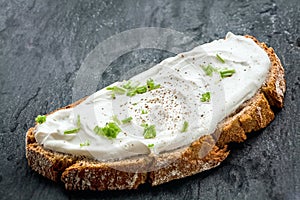 Healthy low fat cream cheese and chives on bread