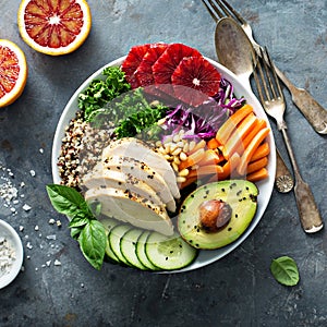 Healthy lunch bowl with chicken and quinoa photo