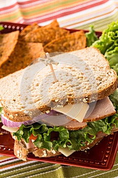 Healthy Lunch Food Sandwich Turkey Ham With Chips