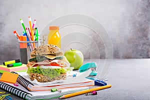 Healthy lunch for school with sandwich