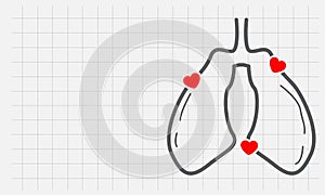 Healthy Lungs. Depicted with lungs outline and love symbol with heart.