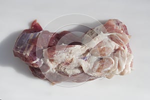 Healthy lymph node in pork meat. popliteal lymph node - veterinary and sanitary examination of meat photo