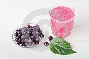 Healthy mashed fruit with yogurt. Mixed Berries blackcurrant dri